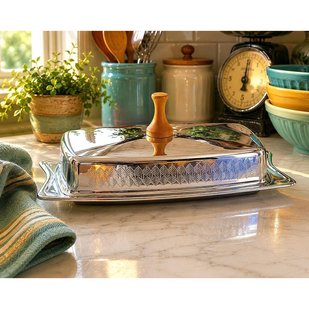 Vintage Stainless Steel Butter Dish with Lid – Mid Century Kitchen Serveware